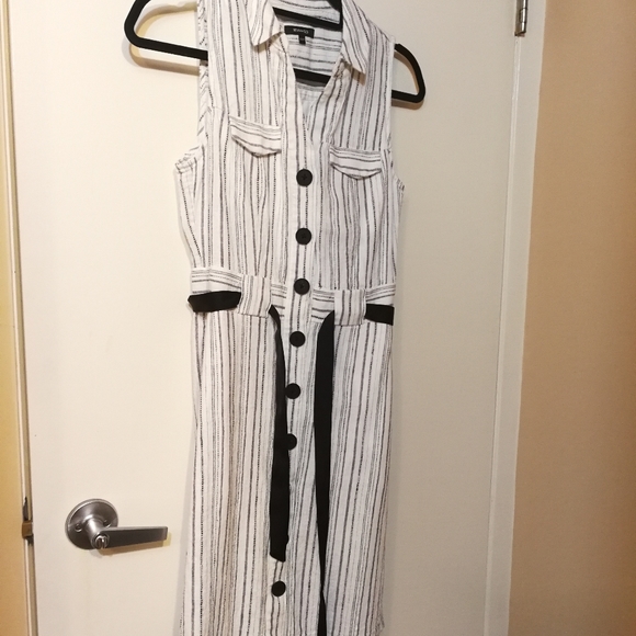 RW&CO. Office Lady Grey Stripe Button Shirt Dress - Picture 1 of 4